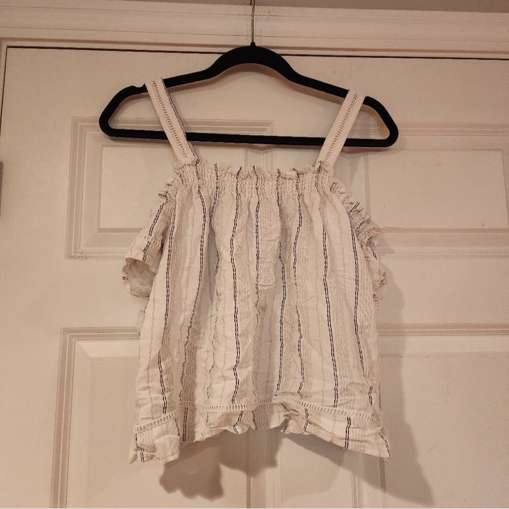 Forever 21 white and blue striped cold shoulder blouse